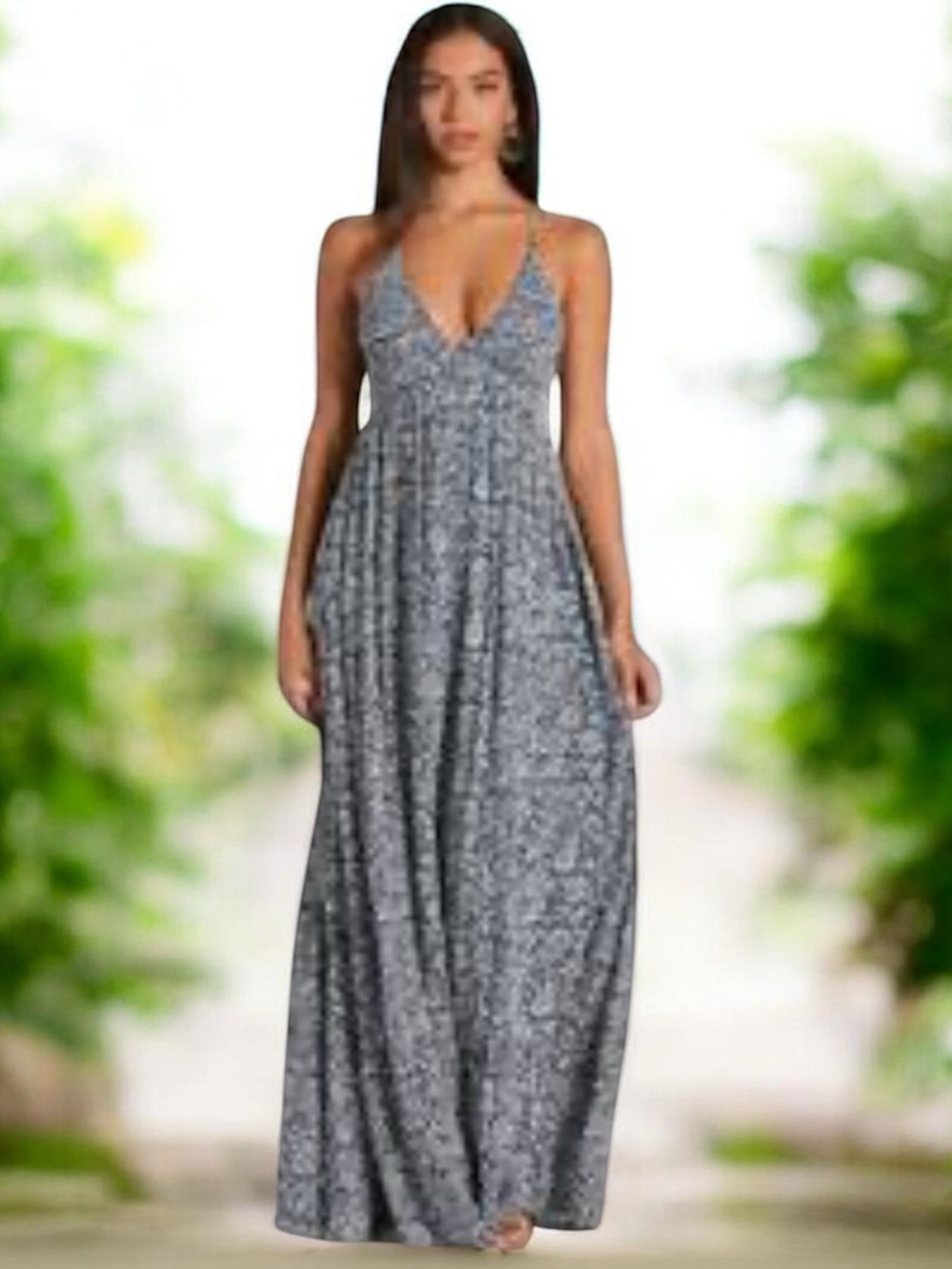 Forever 21 blue white Spaghetti Strap V-Neck Maxi Dress